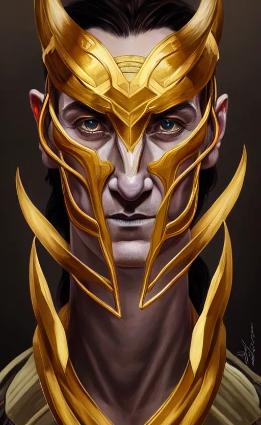 Prompt: symmetry!! intense portrait of loki in the style of god of war, machine parts embedded into face, intricate, elegant, highly detailed, digital painting, artstation, concept art, smooth, sharp focus, illustration, art by artgerm and greg rutkowski and alphonse mucha, 8 k