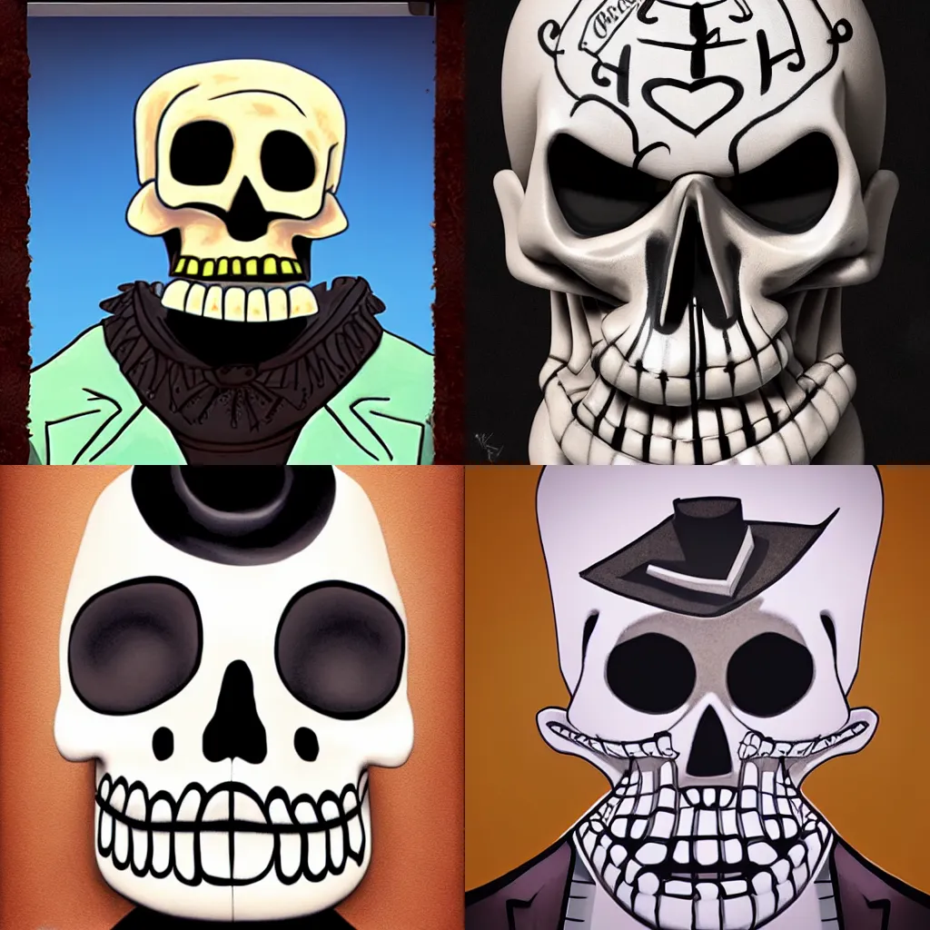 Prompt: a portrait of Manny Calavera from Grim Fandango, hyper realistic, high detail, boxart, sharp focus