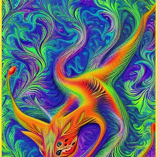 Image similar to watercolour colourful newton fractal depicted as a mythic animal by archibald thorburn, under the sea, fantasy