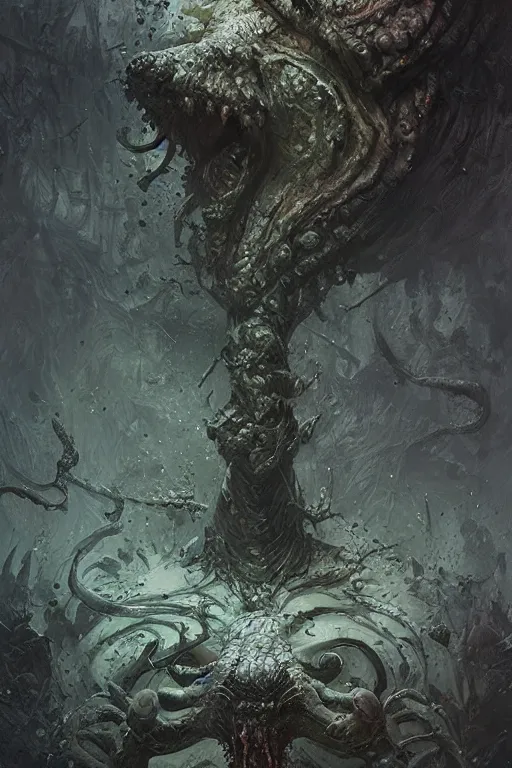 Image similar to the elder god nurgle, dark, intricate, highly detailed, smooth, artstation, digital illustration by ruan jia and mandy jurgens and artgerm and wayne barlowe and greg rutkowski and zdzislav beksinski