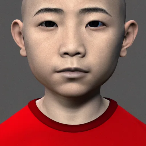 Image similar to dramatic portrait of chinese boy buzz cut, 3 d render