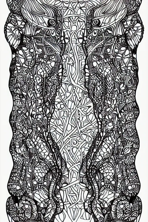Prompt: symmetric lizard adult colouring page ink drawing