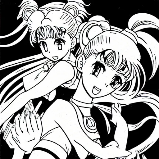 Image similar to sailor moon, highly detailed, illustrated by akira toriyama, manga, black and white illustration