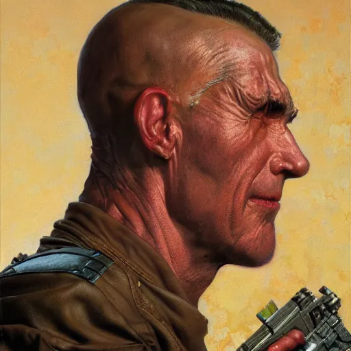 Prompt: the doomslayer, closeup portrait art by norman rockwell and donato giancola and greg rutkowski