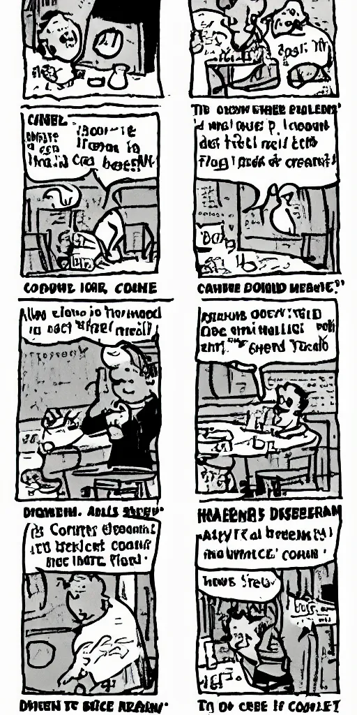 Prompt: a four panel comic strip on the dangers of ice cream, newspaper, magazine