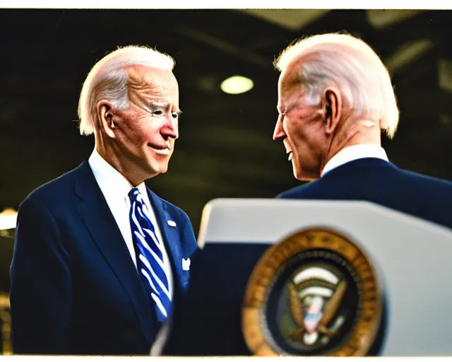 Image similar to president joe biden face to face with president joe biden, nikon 3 5 mm, photograph