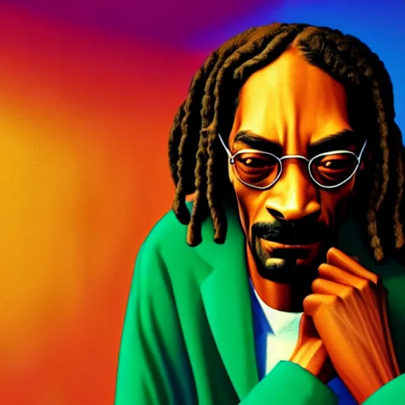 Image similar to beautiful illustration of a Snoop Dogg by Edward Hopper, clean lines, very detailed, colorful octane render