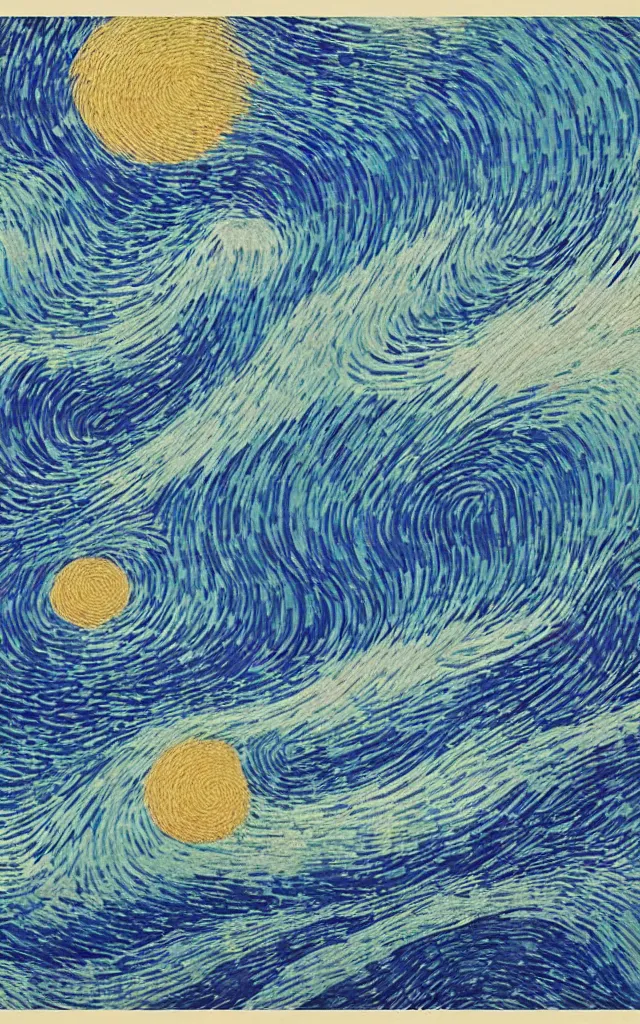 Image similar to rainy streets of kyoto, fractal waves. japanese embroidery. retro minimalist art by jean giraud and van gogh.