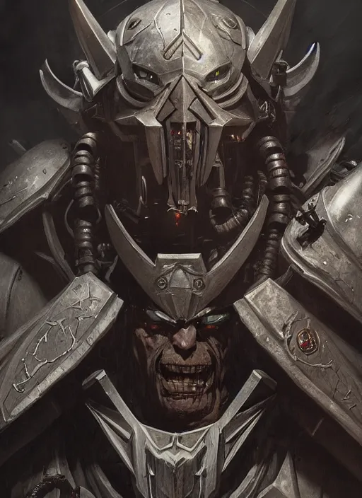 Image similar to cristian bale as warhammer 4 0 k character, portrait, intricate, elegant, highly detailed, digital painting, artstation, concept art, wallpaper, smooth, sharp focus, illustration, art by h. r. giger and artgerm and greg rutkowski and alphonse mucha