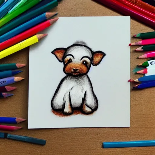 Prompt: just a little guy, just a little fella, cute, adorable, tiny, small, color pencil drawing