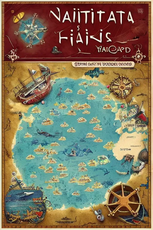 Prompt: nautical map board game by Shaun tan and Hiroshi Yoshida