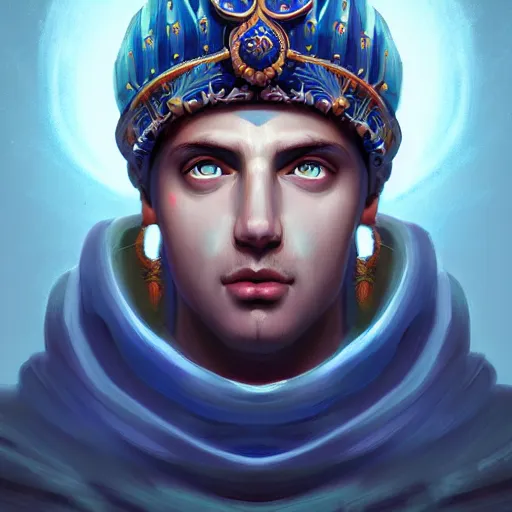 Image similar to detailed portrait of emperor nero, old roman style, non - reflective blue neon cloak, decorated with traditional roman ornaments by rhads, makoto shinkai cyril rolando, madgwick illustrated, perfect face, fine details, realistic shaded, fine - face, pretty face