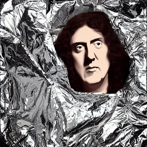 Image similar to weird al yankovic wrapped in foil, digital photography, highly detailed, portrait