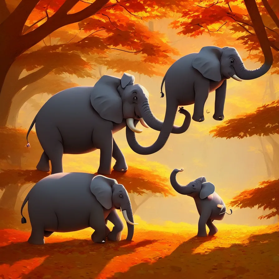 Image similar to Goro Fujita illustrating an elephant walking through a beautiful autumn forest, art by Goro Fujita, sharp focus, highly detailed, ArtStation