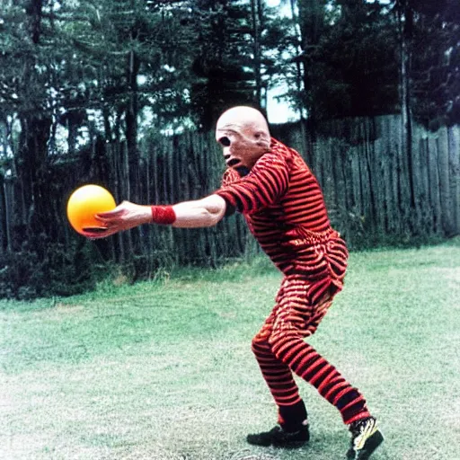 Prompt: Freddy Krueger playing tetherball with Jason Voorhees