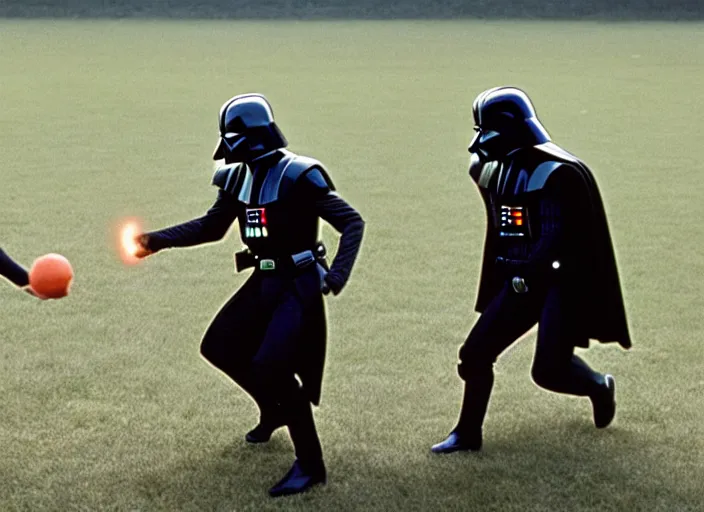 Prompt: film still of Darth Vader plays catch with a football with Luke Skywalker in the new Star Wars movie, 4k