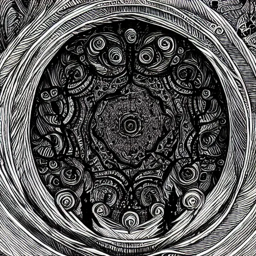 Image similar to eldritch portal, black ink on paper, trending on artstation, beautiful, intricate, detailed