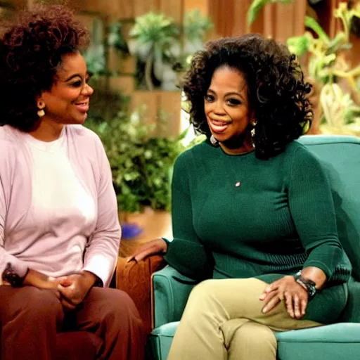 Prompt: an elephant sitting as a guest in the oprah winfrey show - n 6