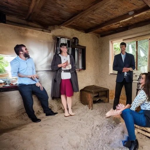 Image similar to real estate agent showing couples through houses made entirely of dirt