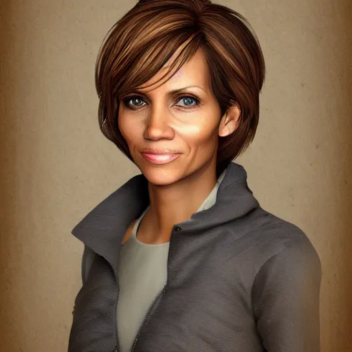 Image similar to portrait of maci holloway, first woman elected as president in usa, cold but beautiful, about 3 5 years old, highly detailed, mix of halle berry and julia roberts, artstation hd, deviantart, by artgem