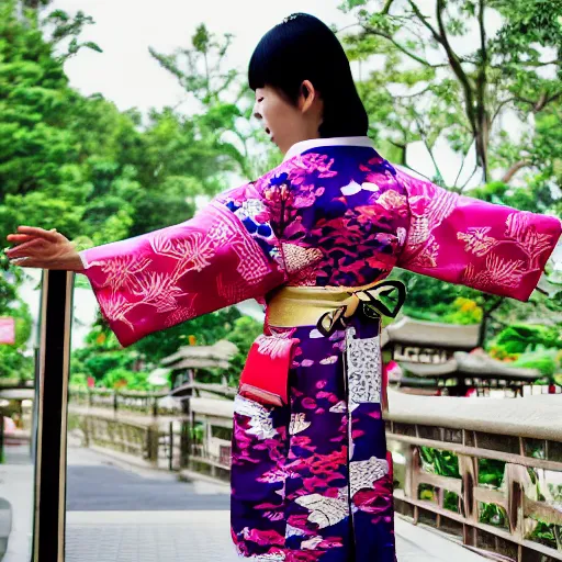 Image similar to photo of Japanese woman wearing kimono with batik pattern, she is cute and shy