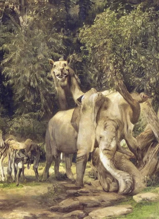 Image similar to artwork painting of a zoo exhibit by eugene von guerard, ivan shishkin, john singer sargent