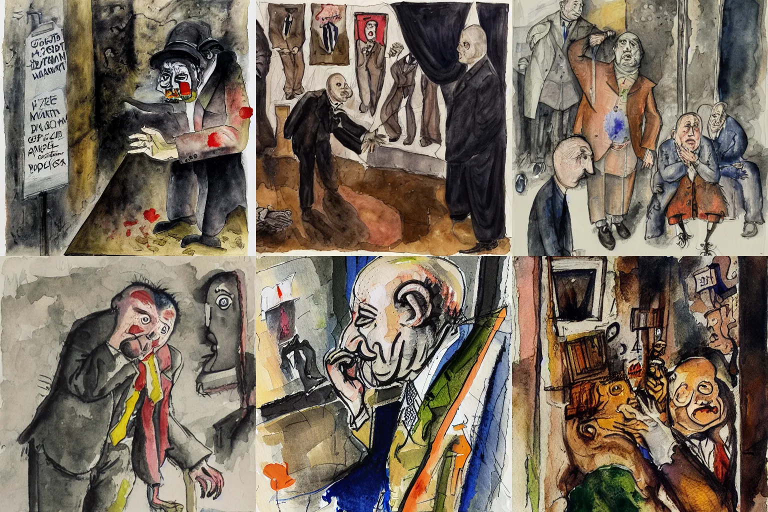 Prompt: a painting of despair, hate and disillusionment by George Grosz, watercolor, pen and ink, drawing, colorful, ecce homo, berlin -W 1280