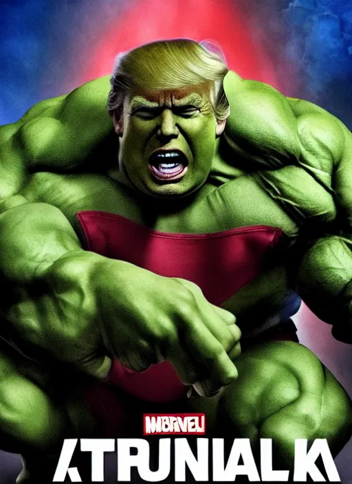 Image similar to donald trump as the hulk, superhero movie poster still, 4 k