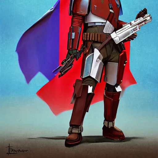 Prompt: the mandalorian wearing a pride flag cape by ilya kuvshinov katsuhiro otomo