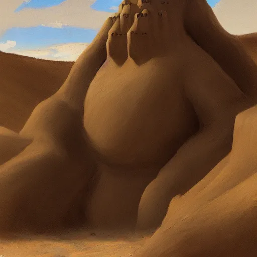 Image similar to A giant sand golem, by asher duran