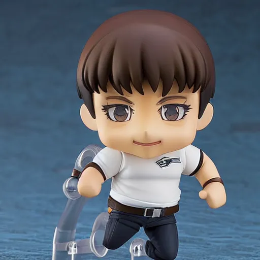 Image similar to nendoroid of ben affleck running in fear, product photo