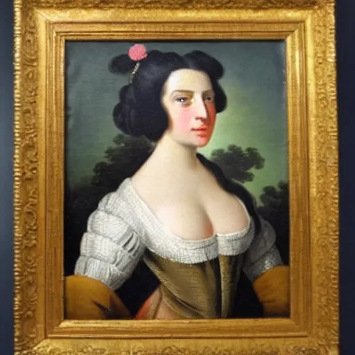 Image similar to 18th century painting of a woman doing the duckface pose