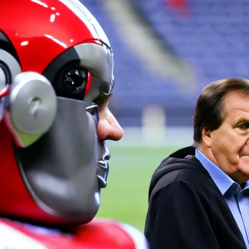 Image similar to Coach Belichick with a robotic head