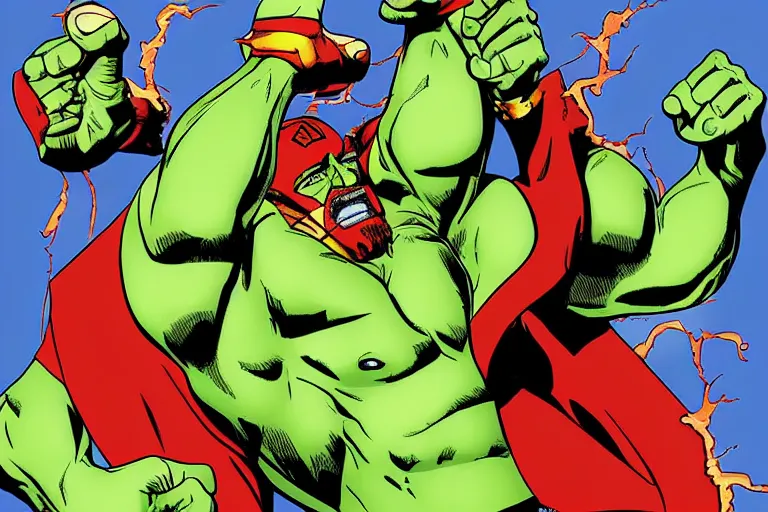 Prompt: hulk hogan as marvel\'s hulk, propaganda, minimalist