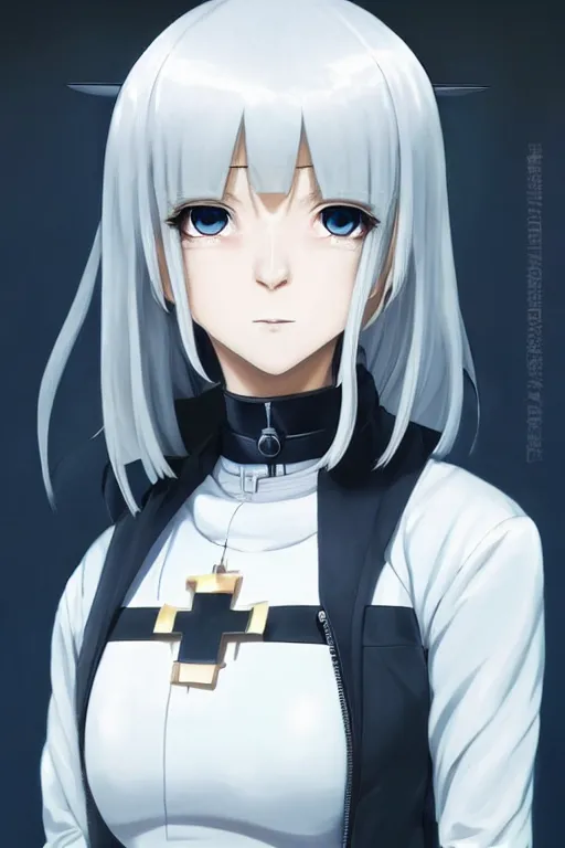 Image similar to portrait Anime cyborg girl in nun clothes, holy church Warhammer 40000, cute-fine-face, white-hair pretty face, realistic shaded Perfect face, fine details. Anime. realistic shaded lighting by Ilya Kuvshinov katsuhiro otomo ghost-in-the-shell, magali villeneuve, artgerm, rutkowski, WLOP Jeremy Lipkin and Giuseppe Dangelico Pino and Michael Garmash and Rob Rey