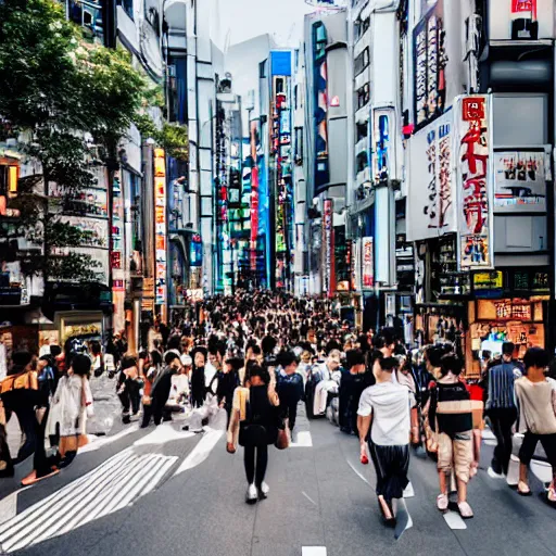 Image similar to street of tokyo with crowd statues of people