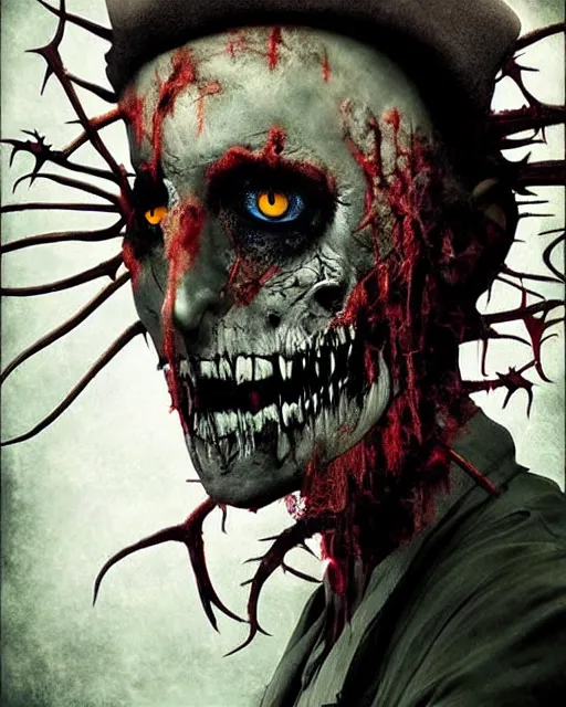 Prompt: halloween zombie pirate theme surrealist art in the styles of igor morski, jim warren, and a tim burton film, intricate, hyperrealistic, accurate facial details, profile picture with chromakey!!!!! background, volumetric lighting