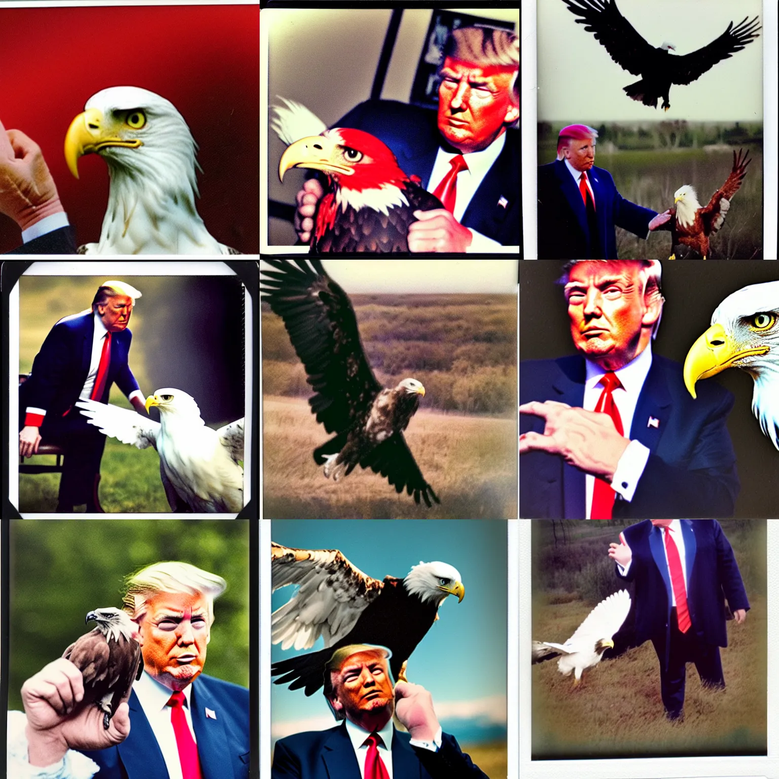 Prompt: polaroid photo of trump getting mangled by an eagle, blood and bone