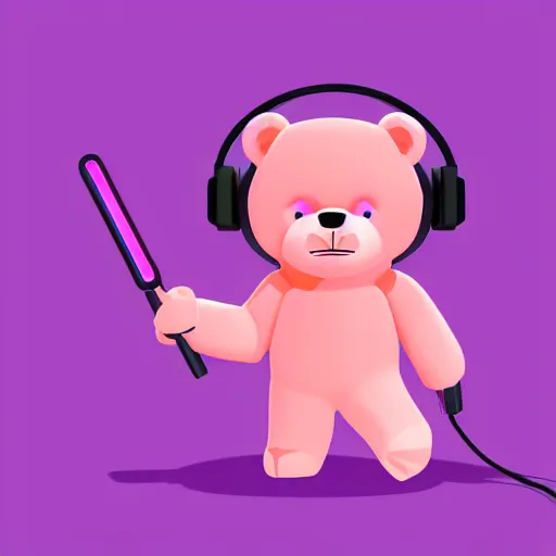 Image similar to iconic vector logo of cute cuddly pink bear with a podcast microphone, melodic, headphones, music, streaming, dreamy, isometric, adorable, octane render, golden ratio, 4k UHD, iconic design