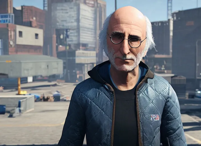 Image similar to video game still of larry david in the video game detroit become human,