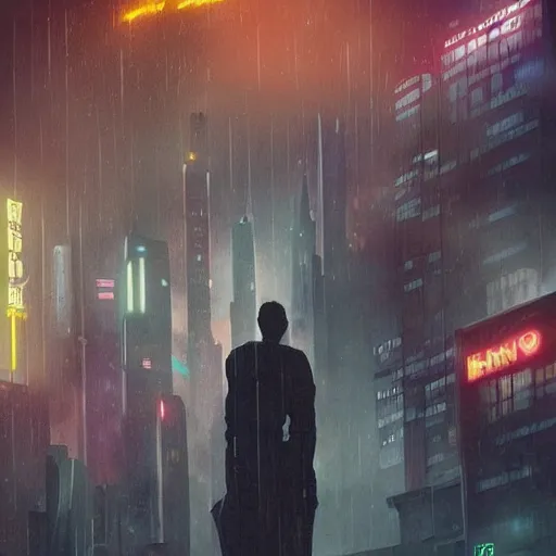 Image similar to some kind of blade runner city with some cool hero