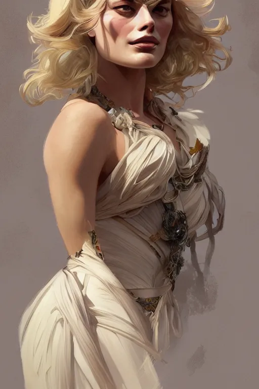 Prompt: A full portrait of Margot Robbie, intricate, elegant, highly detailed, digital painting, artstation, concept art, smooth, sharp focus, illustration, art by Krenz Cushart and Artem Demura and alphonse mucha