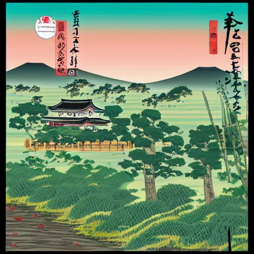 Prompt: landscape of japanese countryside, in style of weezer pinkerton