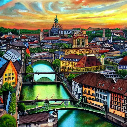 Prompt: beautiful painting of the city stuttgart in germany, trending on art station, high quality, highly detailed