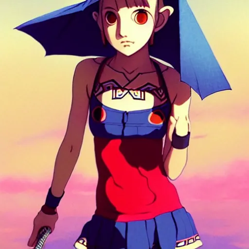 Image similar to beautiful boyish natalie portman gravure model in majora's mask, wearing wooden mask and baseball cap and leotard, street wear with subtle mayan patterns, aztec bathing suit, gapmoe yandere grimdark, trending on pixiv fanbox, painted by greg rutkowski makoto shinkai takashi takeuchi studio ghibli, akihiko yoshida