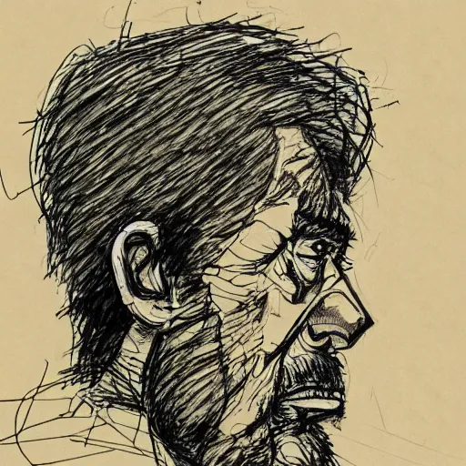 Image similar to a realistic yet scraggly portrait sketch of the side profile of a stern and sophisticated wojak, trending on artstation, intricate details, in the style of frank auerbach, in the style of sergio aragones, in the style of martin ansin, in the style of david aja, in the style of mattias adolfsson