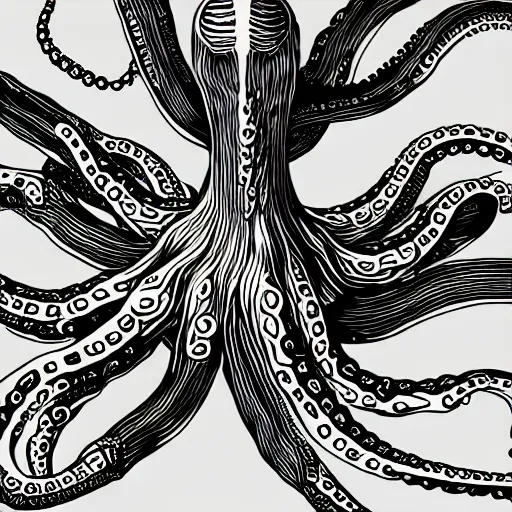 Image similar to illustration of octopus tentacles on a moog system 100 modular synth