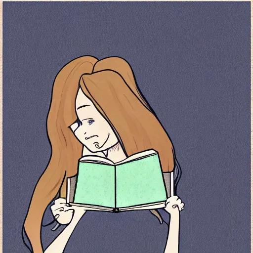 Prompt: dnd style portrait of a girl reading a book, her hair flowing down
