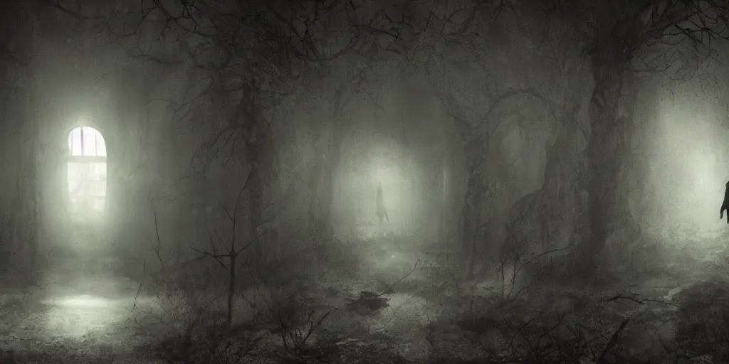 Prompt: creepy liminal space where monsters can get you, moody lighting, darkwave, horror