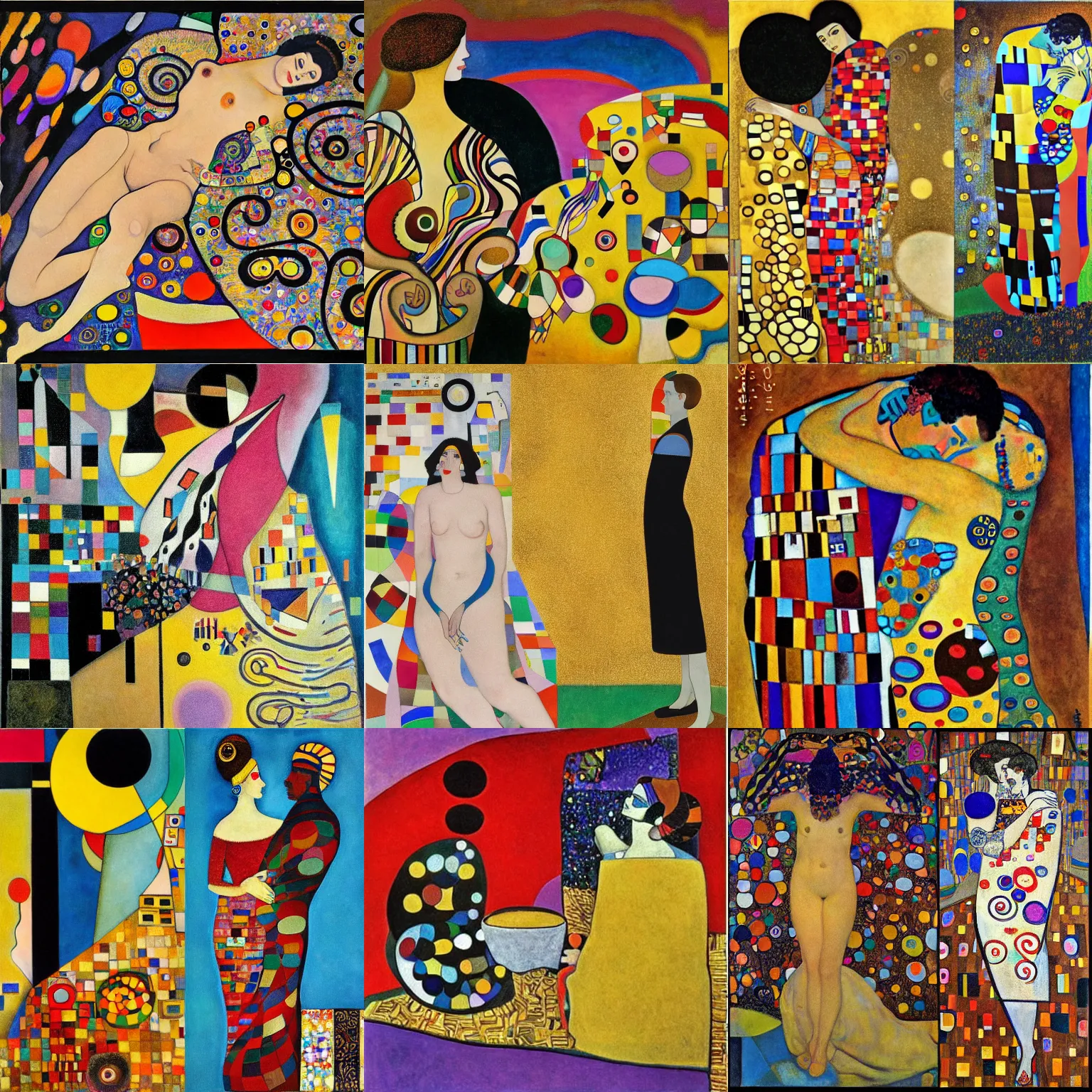 Prompt: art by wassily kandinsky and gustav klimt